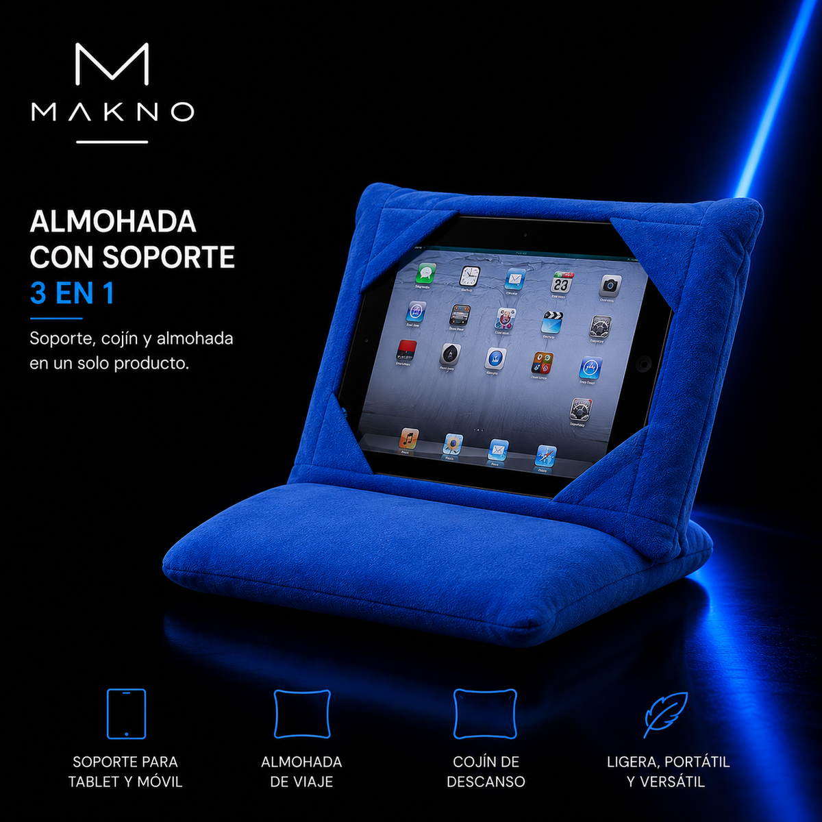 MAKNO ComfortPad 3in1™ – Almohada Ergonómica Multifuncional con Soporte para Tablet y Smartphone