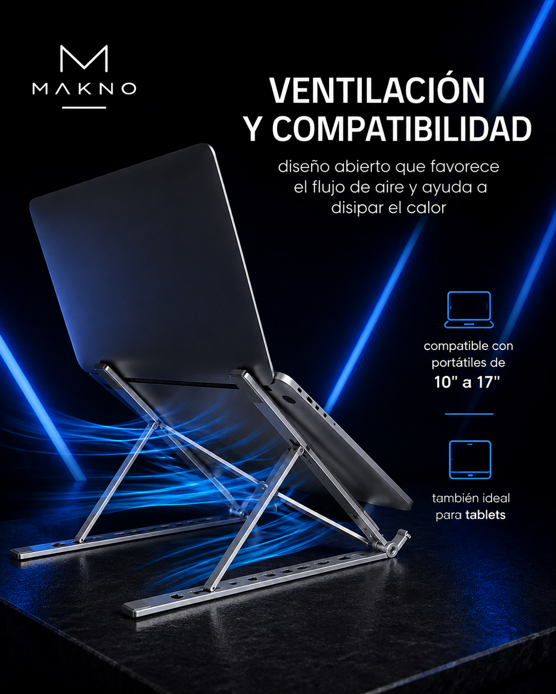 MAKNO Elevate Pro™ — Soporte Plegable y Ajustable para Portátil y Tablet