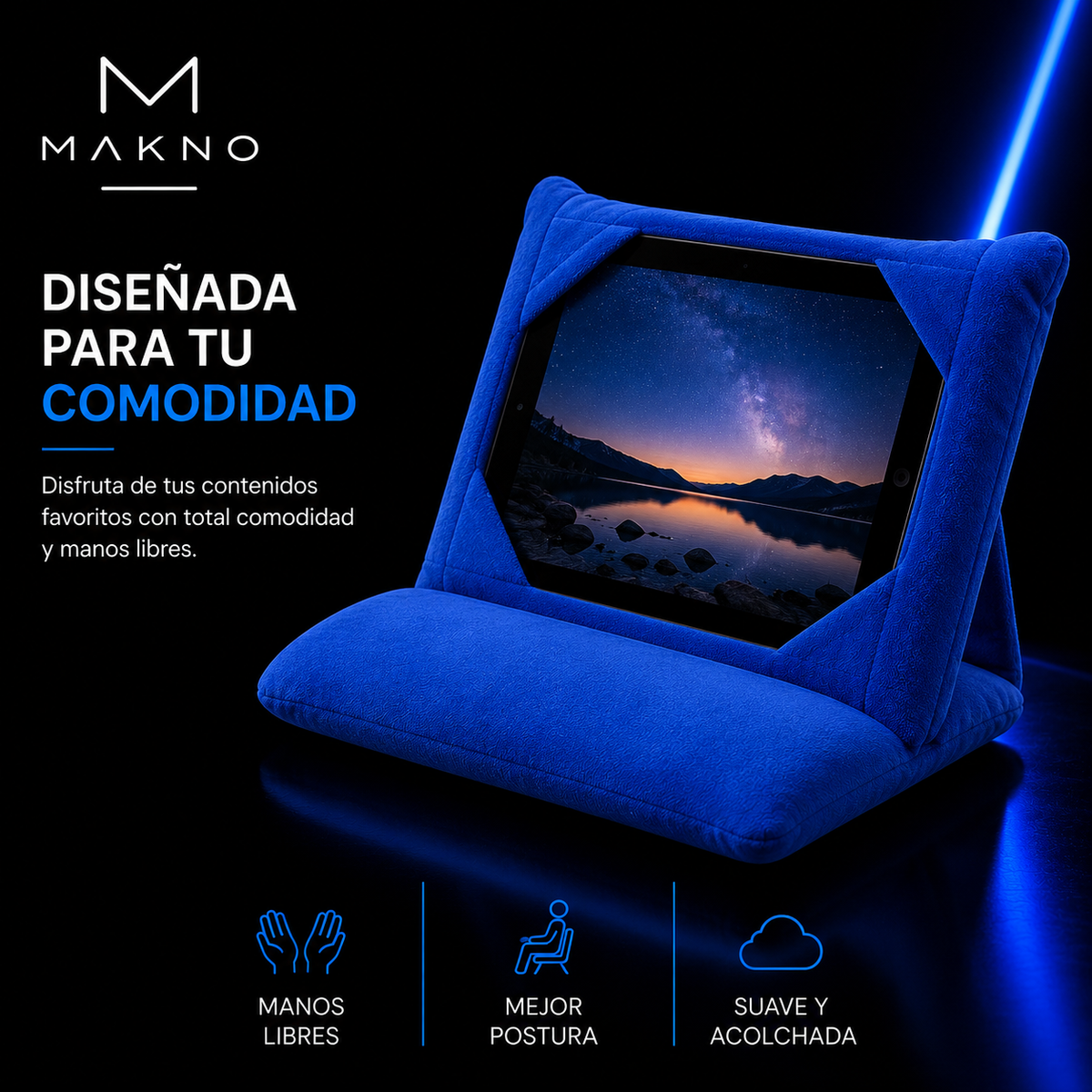MAKNO ComfortPad 3in1™ – Almohada Ergonómica Multifuncional con Soporte para Tablet y Smartphone