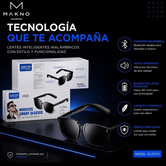 MAKNO NeoVision™ - Gafas inteligentes Bluetooth con audio integrado y control táctil
