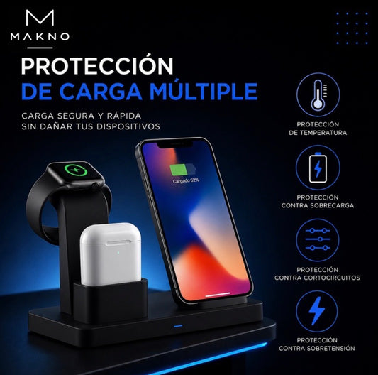 MAKNO Trinity™ - Base de carga inalámbrica para smartphone, smartwatch y auriculares.