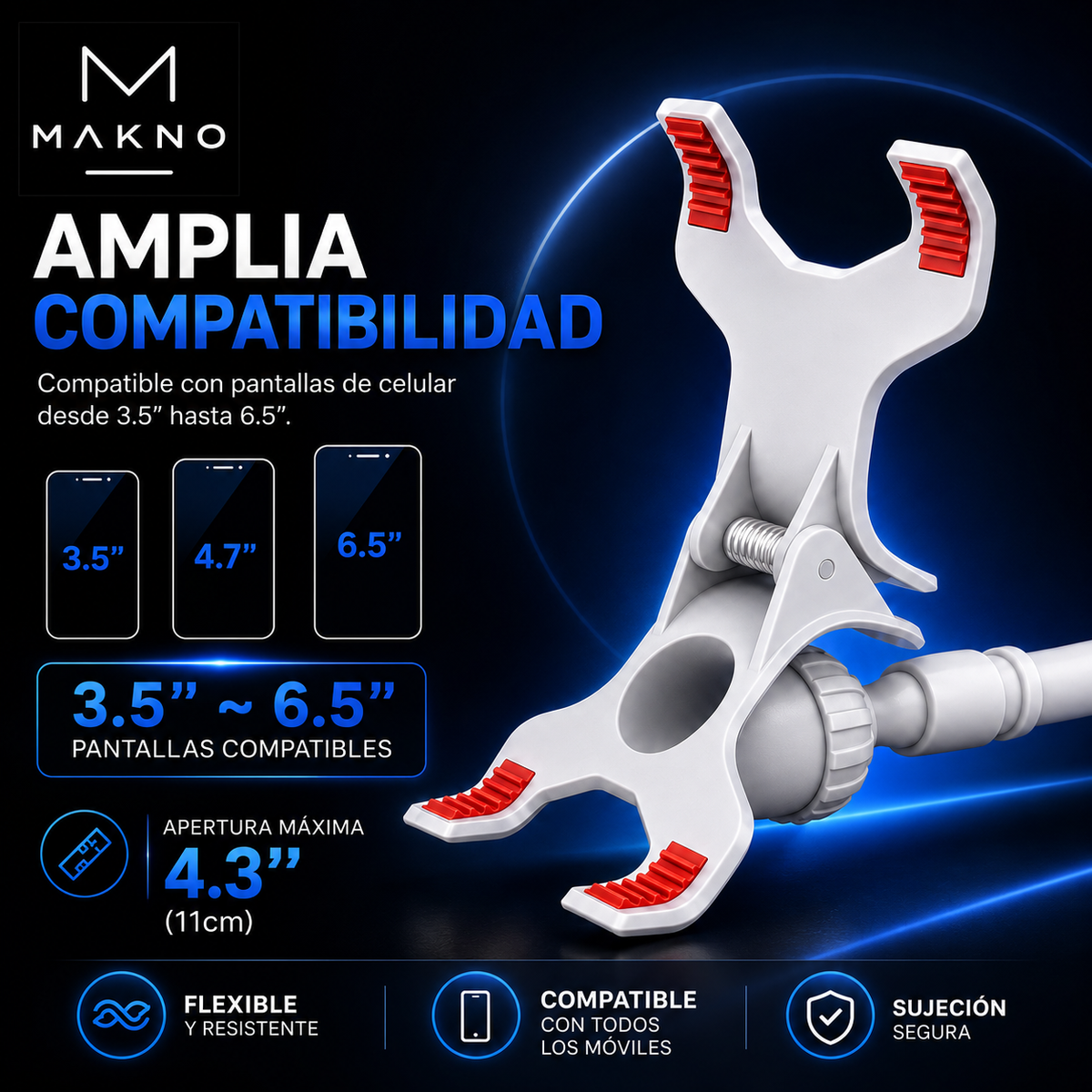 MAKNO FlexView™ - Soporte flexible premium para smartphone con rotación 360°
