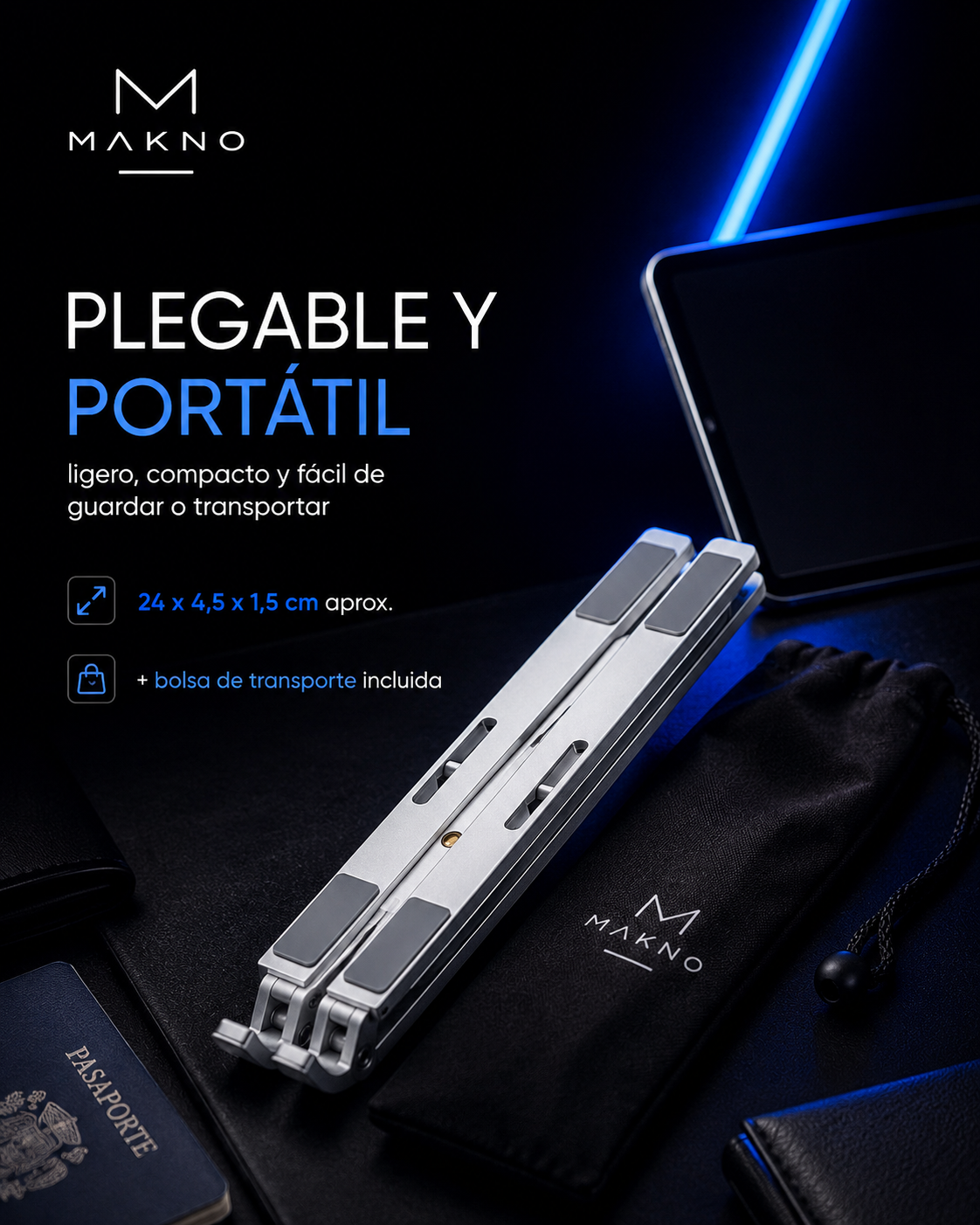 MAKNO Elevate Pro™ — Soporte Plegable y Ajustable para Portátil y Tablet
