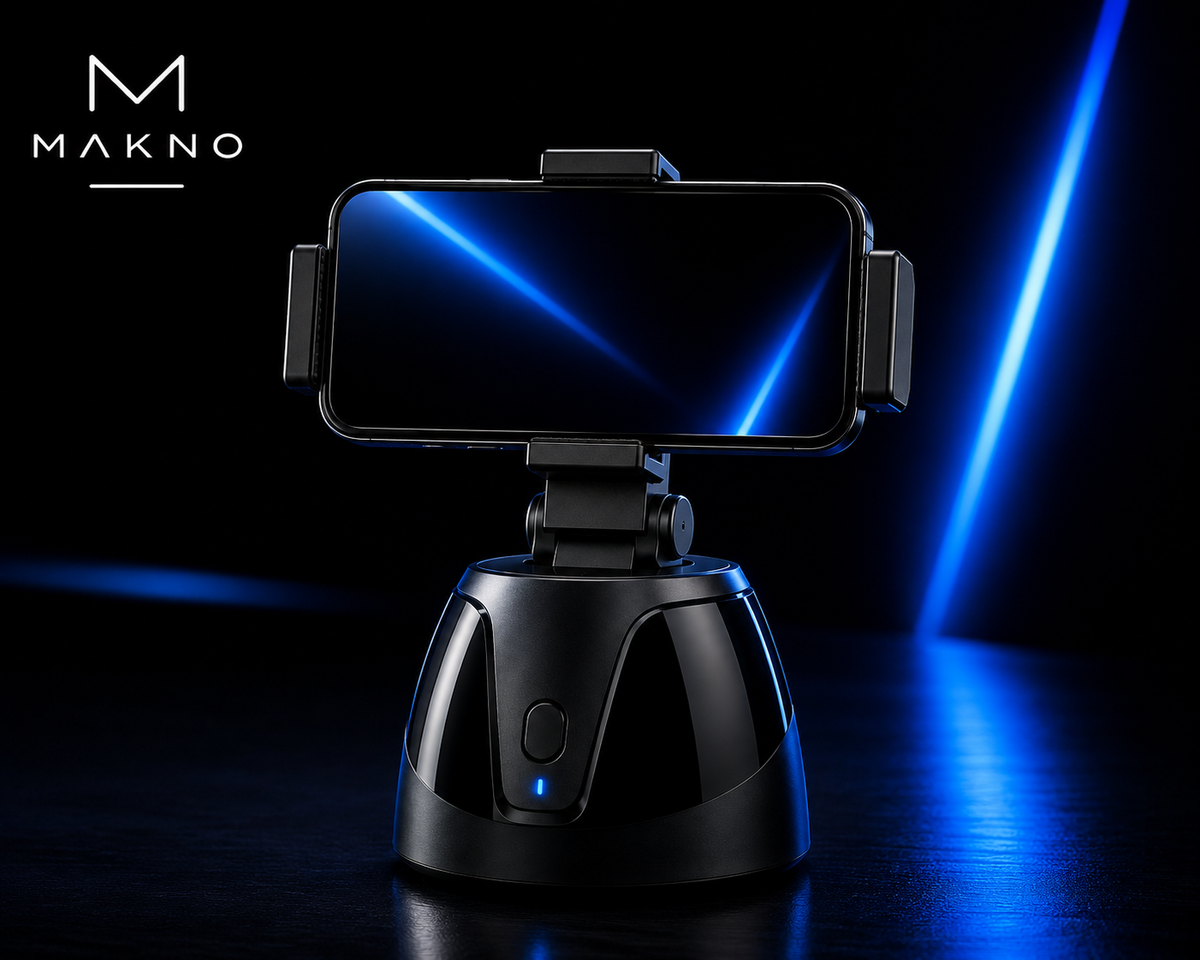 MAKNO AutoTrack 360™ – Soporte Inteligente para Smartphone con Seguimiento Facial y Rotación Automática