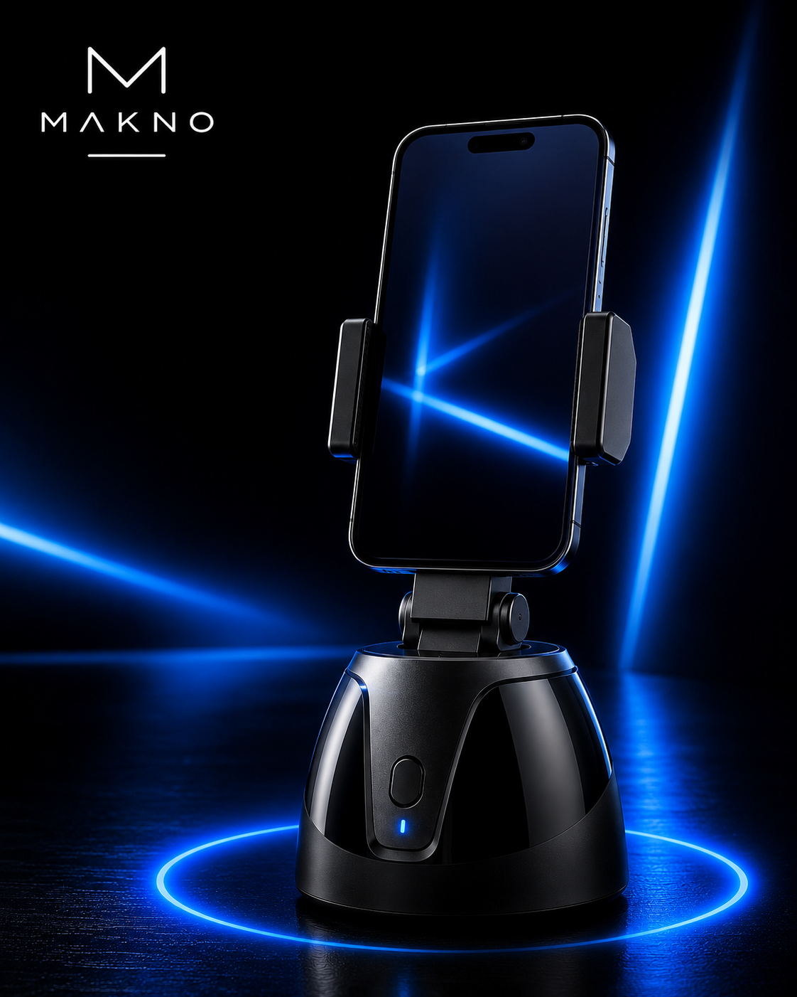MAKNO AutoTrack 360™ – Soporte Inteligente para Smartphone con Seguimiento Facial y Rotación Automática