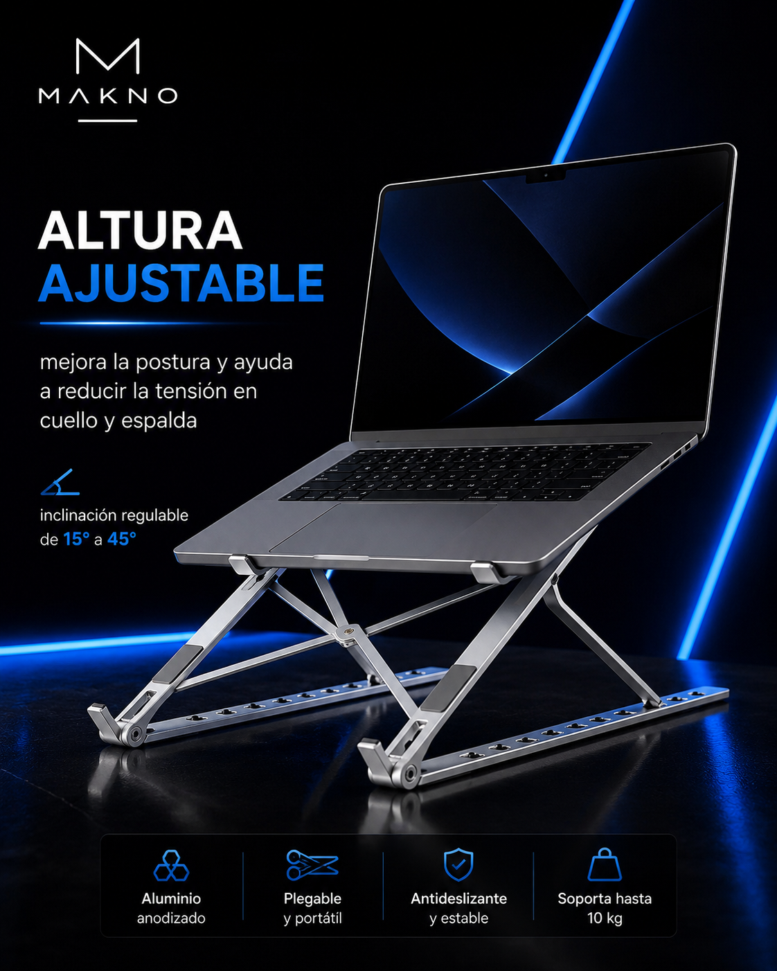 MAKNO Elevate Pro™ — Soporte Plegable y Ajustable para Portátil y Tablet